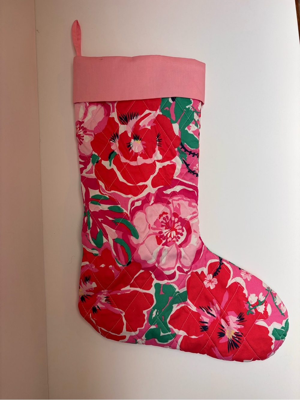Lilly Pulitzer Pink Floral Holiday Stocking with Green Accents